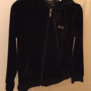 BCBG black velour track jacket rhinestone XS